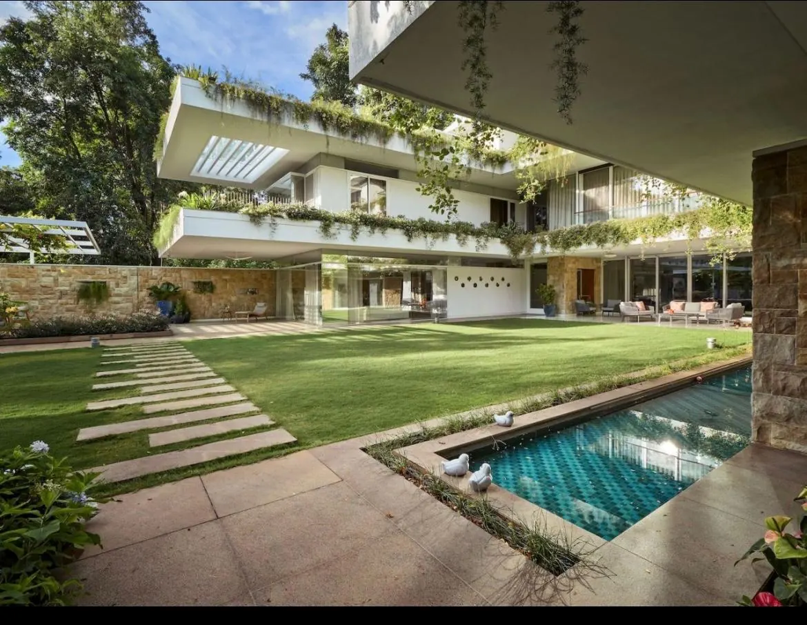 Landscaped garden and pool